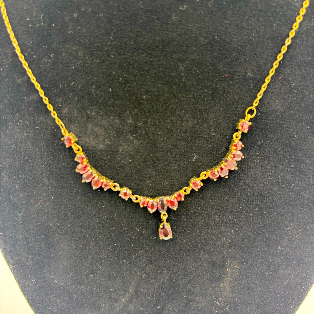 Garnet and 14 karat gold over sterling silver necklace and earring set